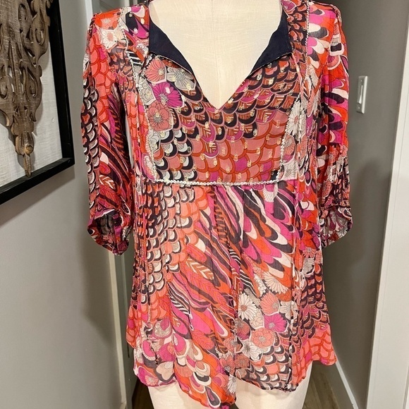 Monsoon Silk Multi Pattern Colorful Blouse with Ties - Picture 11 of 14